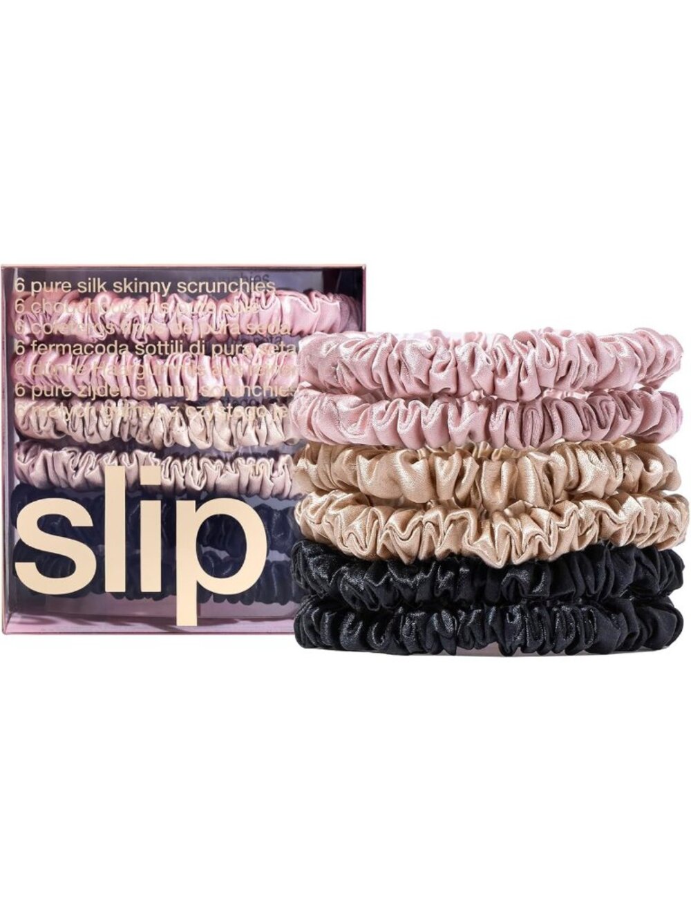 Set of 6 Multi Skinny Silk Hair Ties | Anti-Damage, Soft & Stylish Scrunchies
